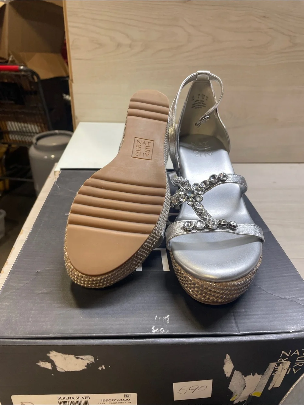 Naturalizer Silver Jeweled Wedge Sandals #526